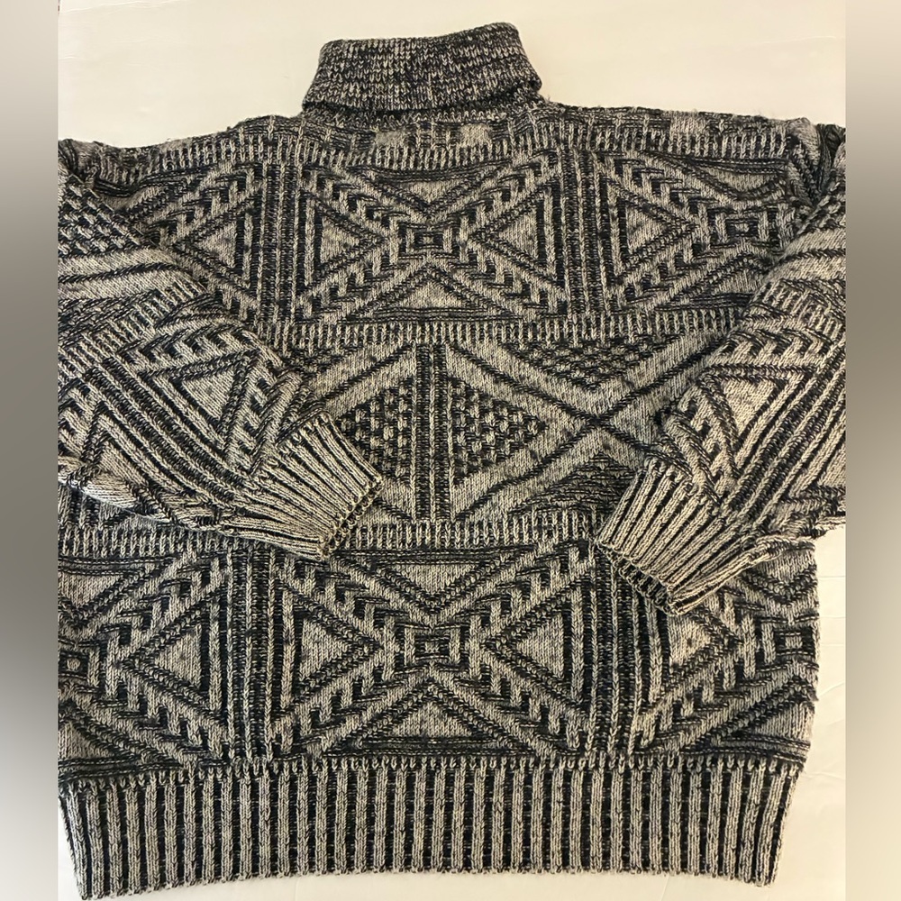 Geometric Patterned Gray Turtleneck Sweater Black… - image 3